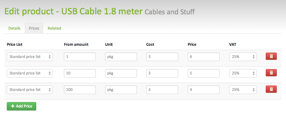 Edit product prices