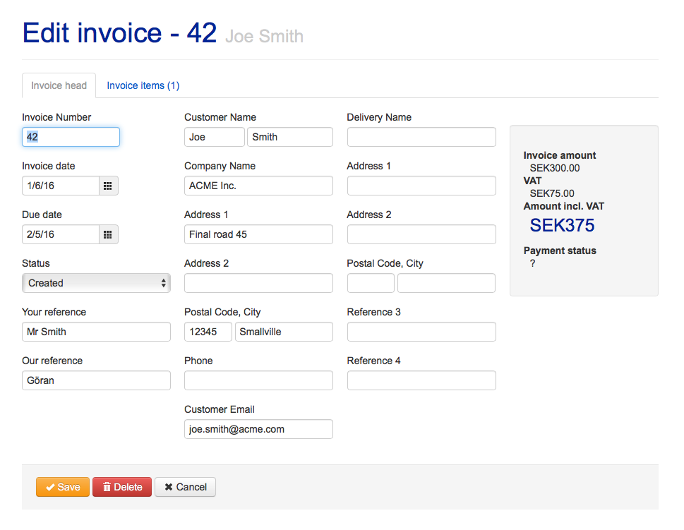 Edit invoice details